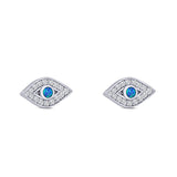 Evil Eye Stud Earrings Cubic Zirconia Created Opal Solid 925 Sterling Silver (5.8mm)