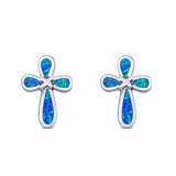 Cross Stud Earrings Created Opal Solid 925 Sterling Silver (12.6mm)