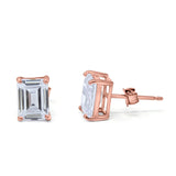 Solitaire Emerald Cut Wedding Earring Simulated Cubic Zirconia 925 Sterling Silver Size - 7mmx5mm