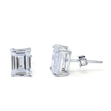 Solitaire Emerald Cut Wedding Earring Simulated Cubic Zirconia 925 Sterling Silver Size - 7mmx5mm