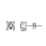 Solitaire Stud Earring Double Prong Asscher Cut Simulated CZ 925 Sterling Silver (4mm-8mm)