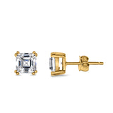 Solitaire Stud Earring Double Prong Asscher Cut Simulated CZ 925 Sterling Silver (4mm-8mm)