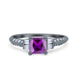 Art Deco Princess Cut Wedding Engagement Bridal Ring Baguette Round Simulated Cubic Zirconia 925 Sterling Silver