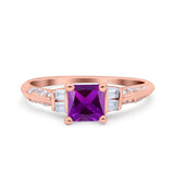 Art Deco Princess Cut Wedding Engagement Bridal Ring Baguette Round Simulated Cubic Zirconia 925 Sterling Silver