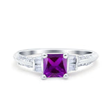 Art Deco Princess Cut Wedding Engagement Bridal Ring Baguette Round Simulated Cubic Zirconia 925 Sterling Silver