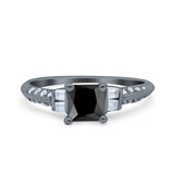 Art Deco Princess Cut Wedding Engagement Bridal Ring Baguette Round Simulated Cubic Zirconia 925 Sterling Silver