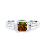 Art Deco Princess Cut Wedding Engagement Bridal Ring Baguette Round Simulated Cubic Zirconia 925 Sterling Silver