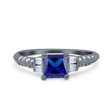 Art Deco Princess Cut Wedding Engagement Bridal Ring Baguette Round Simulated Cubic Zirconia 925 Sterling Silver