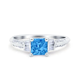 Art Deco Princess Cut Wedding Engagement Bridal Ring Baguette Round Simulated Cubic Zirconia 925 Sterling Silver