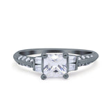 Art Deco Princess Cut Wedding Engagement Bridal Ring Baguette Round Simulated Cubic Zirconia 925 Sterling Silver