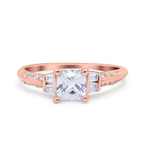 Art Deco Princess Cut Wedding Engagement Bridal Ring Baguette Round Simulated Cubic Zirconia 925 Sterling Silver