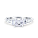 Art Deco Princess Cut Wedding Engagement Bridal Ring Baguette Round Simulated Cubic Zirconia 925 Sterling Silver