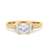 Art Deco Princess Cut Wedding Engagement Bridal Ring Baguette Round Simulated Cubic Zirconia 925 Sterling Silver