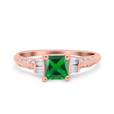 Art Deco Princess Cut Wedding Engagement Bridal Ring Baguette Round Simulated Cubic Zirconia 925 Sterling Silver