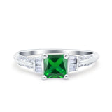 Art Deco Princess Cut Wedding Engagement Bridal Ring Baguette Round Simulated Cubic Zirconia 925 Sterling Silver