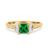 Art Deco Princess Cut Wedding Engagement Bridal Ring Baguette Round Simulated Cubic Zirconia 925 Sterling Silver