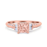 Art Deco Princess Cut Wedding Engagement Bridal Ring Baguette Round Simulated Cubic Zirconia 925 Sterling Silver