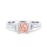 Art Deco Princess Cut Wedding Engagement Bridal Ring Baguette Round Simulated Cubic Zirconia 925 Sterling Silver