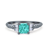 Art Deco Princess Cut Wedding Engagement Bridal Ring Baguette Round Simulated Cubic Zirconia 925 Sterling Silver