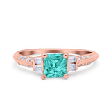 Art Deco Princess Cut Wedding Engagement Bridal Ring Baguette Round Simulated Cubic Zirconia 925 Sterling Silver