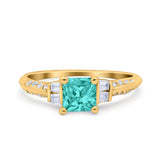 Art Deco Princess Cut Wedding Engagement Bridal Ring Baguette Round Simulated Cubic Zirconia 925 Sterling Silver