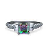 Art Deco Princess Cut Wedding Engagement Bridal Ring Baguette Round Simulated Cubic Zirconia 925 Sterling Silver