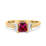 Art Deco Princess Cut Wedding Engagement Bridal Ring Baguette Round Simulated Cubic Zirconia 925 Sterling Silver