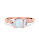 Art Deco Princess Cut Wedding Engagement Bridal Ring Baguette Round Simulated Cubic Zirconia 925 Sterling Silver