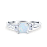 Art Deco Princess Cut Wedding Engagement Bridal Ring Baguette Round Simulated Cubic Zirconia 925 Sterling Silver