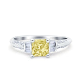 Art Deco Princess Cut Wedding Engagement Bridal Ring Baguette Round Simulated Cubic Zirconia 925 Sterling Silver