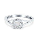 Solitaire Fashion Engagement Ring Created Opal Round Simulated Cubic Zirconia 925 Sterling Silver