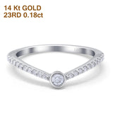 14K Gold 0.18ct Round 3.7mm G SI Diamond Trendy Chevron Engagement Wedding Ring