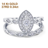 14K Gold 0.34ct Marquise Shaped 12mm G SI Diamond Engagement Wedding Bridal Set Ring