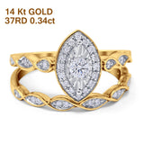 14K Gold 0.34ct Marquise Shaped 12mm G SI Diamond Engagement Wedding Bridal Set Ring