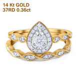 14K Gold 0.36ct Pear Shaped 10mm G SI Diamond Engagement Wedding Bridal Set Ring