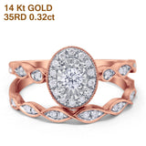 14K Gold 0.32ct Oval Shape 10mm G SI Diamond Engagement Bridal Set Wedding Ring