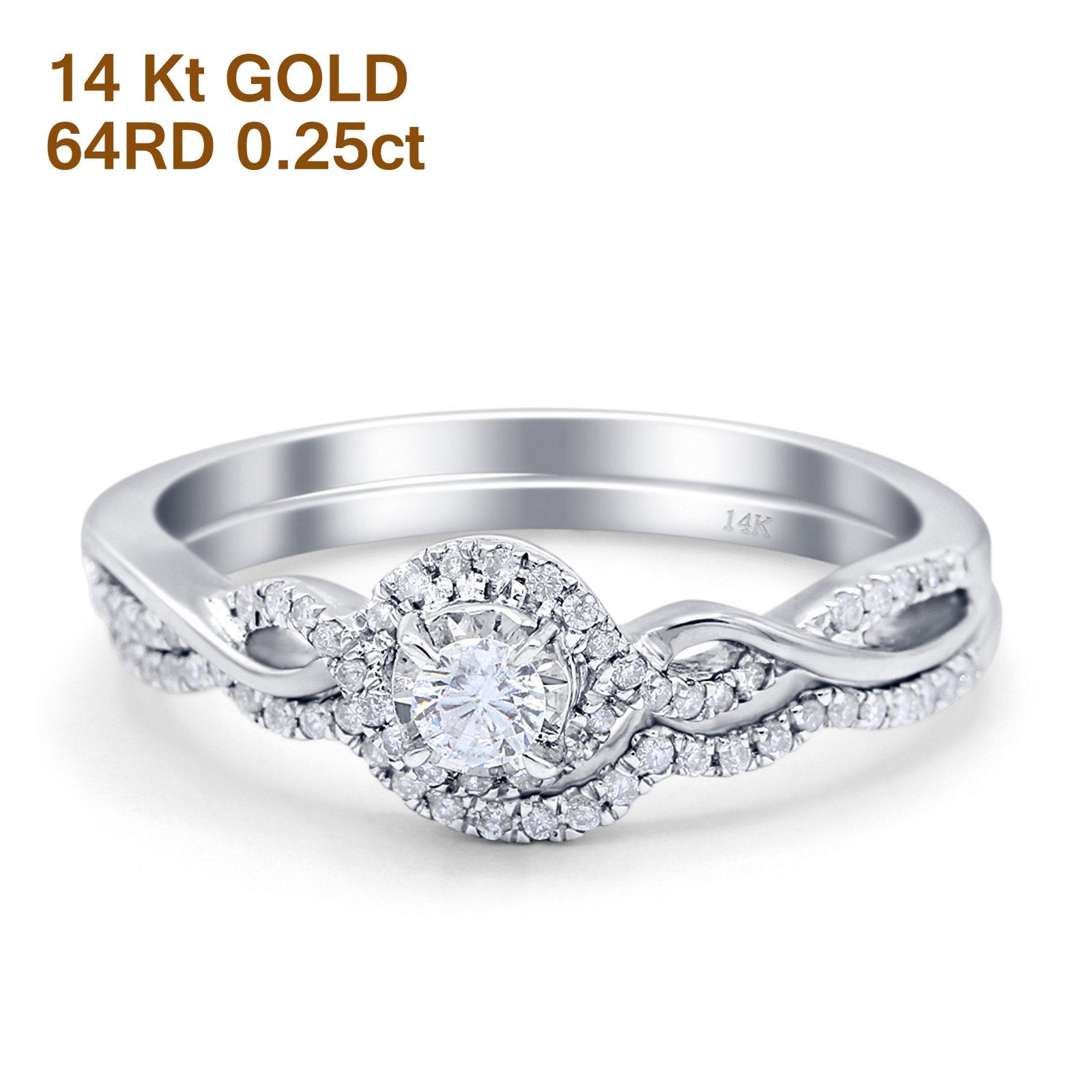 14K Gold 0.25ct Round 6mm G SI Diamond Engagement Solitaire Bridal Set Wedding Ring