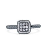 Art Deco Square Halo Wedding Engagement Bridal Ring Round Simulated Cubic Zirconia 925 Sterling Silver