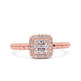 Art Deco Square Halo Wedding Engagement Bridal Ring Round Simulated Cubic Zirconia 925 Sterling Silver