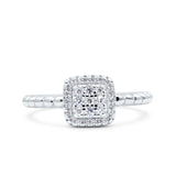 Art Deco Square Halo Wedding Engagement Bridal Ring Round Simulated Cubic Zirconia 925 Sterling Silver