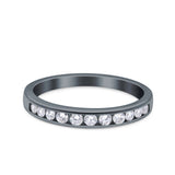 Channel Half Eternity Ring Wedding Engagement Band Round Pave Simulated Cubic Zirconia 925 Sterling Silver (3mm)