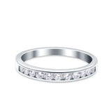 Channel Half Eternity Ring Wedding Engagement Band Round Pave Simulated Cubic Zirconia 925 Sterling Silver (3mm)