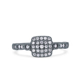 Square Halo Art Deco Wedding Engagement Bridal Ring Round Simulated Cubic Zirconia 925 Sterling Silver
