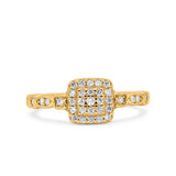 Square Halo Art Deco Wedding Engagement Bridal Ring Round Simulated Cubic Zirconia 925 Sterling Silver