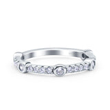 Half Eternity Ring Wedding Engagement Band Pave Simulated Cubic Zirconia 925 Sterling Silver (3mm)