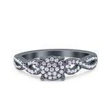 Halo Art Deco Ring Round Wedding Engagement Infinity Band Pave Simulated Cubic Zirconia 925 Sterling Silver (6mm)