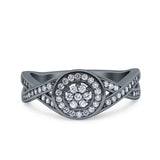 Half Eternity Halo Art Deco Ring Wedding Engagement Infinity Band Round Pave Simulated Cubic Zirconia 925 Sterling Silver