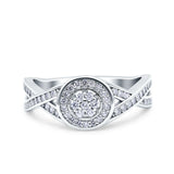 Half Eternity Halo Art Deco Ring Wedding Engagement Infinity Band Round Pave Simulated Cubic Zirconia 925 Sterling Silver