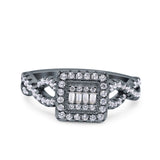 Halo Art Deco Ring Square Wedding Engagement Infinity Band Round Pave Simulated Cubic Zirconia 925 Sterling Silver (10mm)