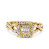 Halo Art Deco Ring Square Wedding Engagement Infinity Band Round Pave Simulated Cubic Zirconia 925 Sterling Silver (10mm)